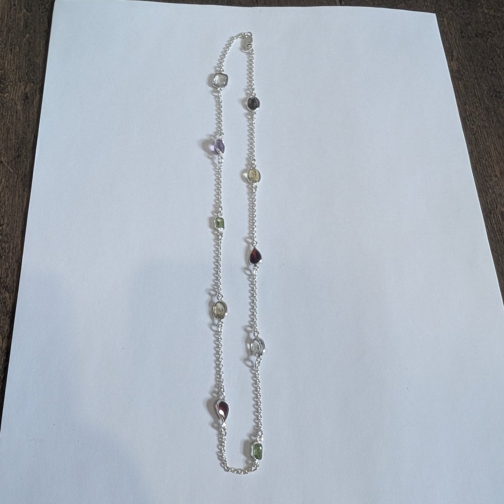 Brand New Silver Gemstones Necklace For Sale